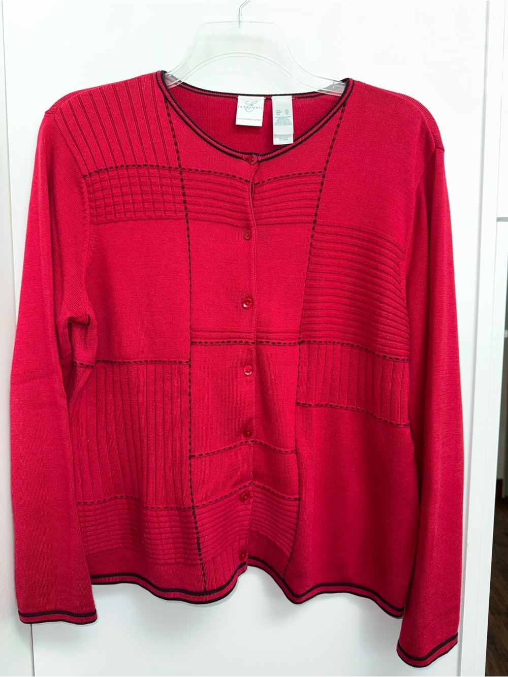 Emma James Red Button-Front Cardigan with Black Trim